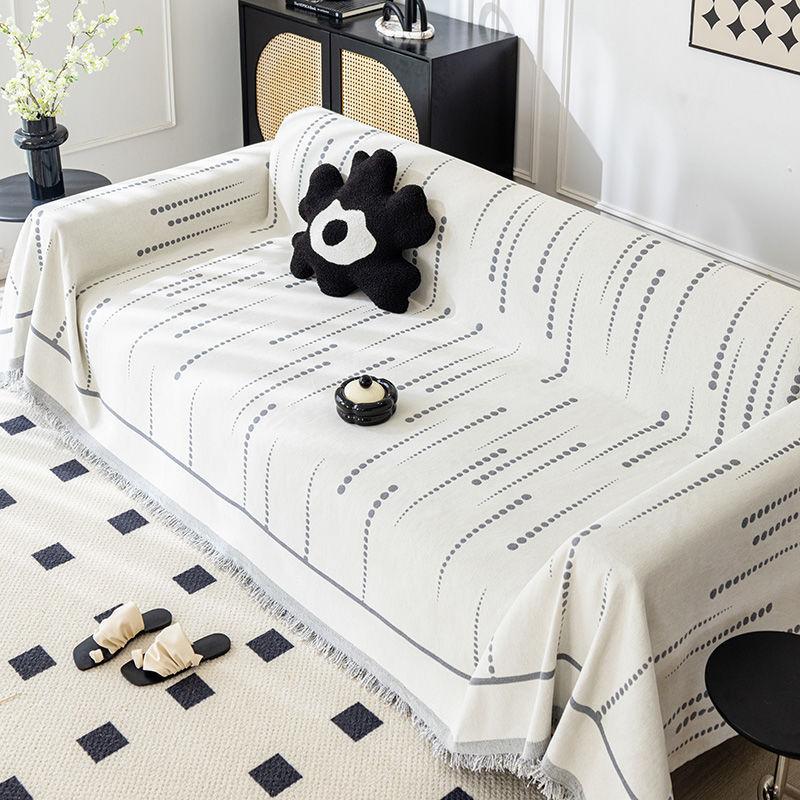 Solid Color Striped Sofa Towel Thicken Chenille Four Seasons Universal Tassel Sofa Towel Anti Slip Inclusive Cover Cloth Towel