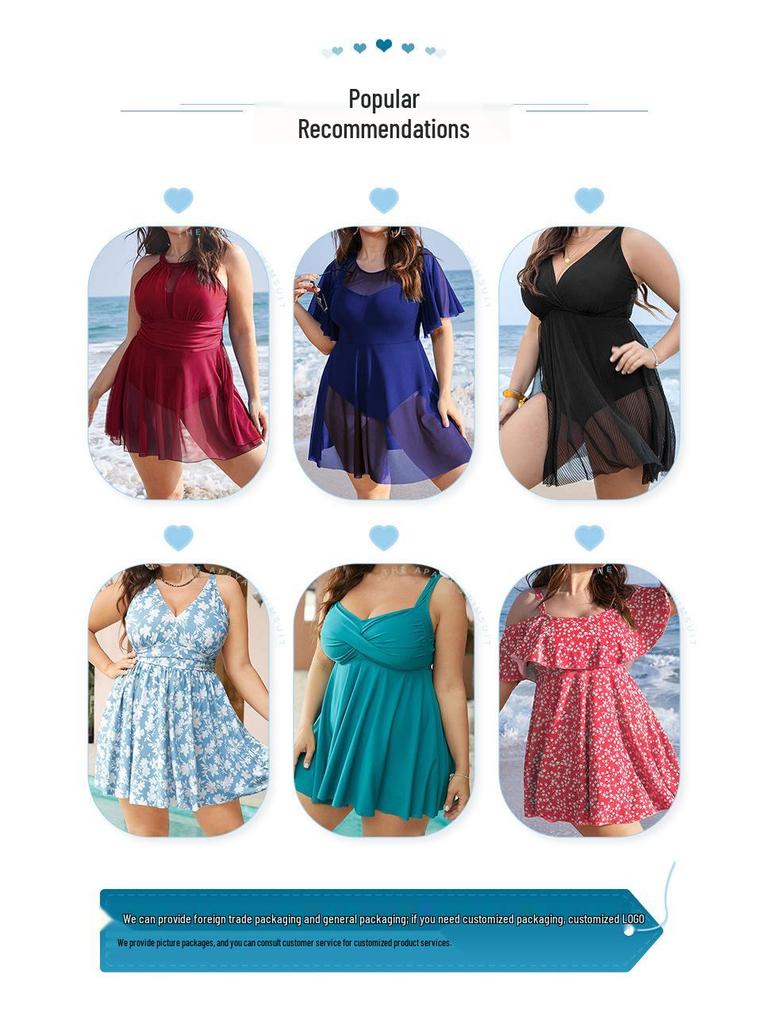 2024 Floral Plus Size One-Piece Swimsuit for Women - Skirt Style