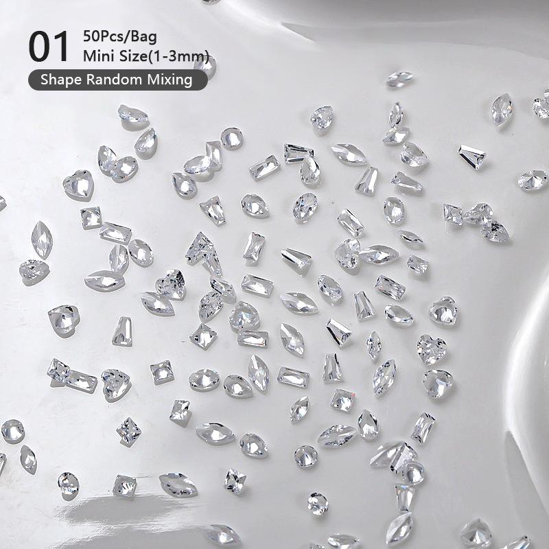 50 ks mini kosočtvercové kamínky na nehty s plochým dnem, AB barva, zdobení nehtů, křišťálové drahokamy, oslnivá manikúra, 3D dekorace na nehty