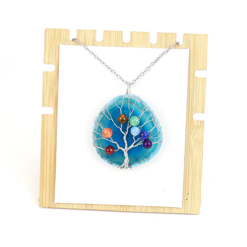 Handmade Silk Winding Tree Of Life Colorful Beads Natural Agate Sheet Pendant Necklace N634