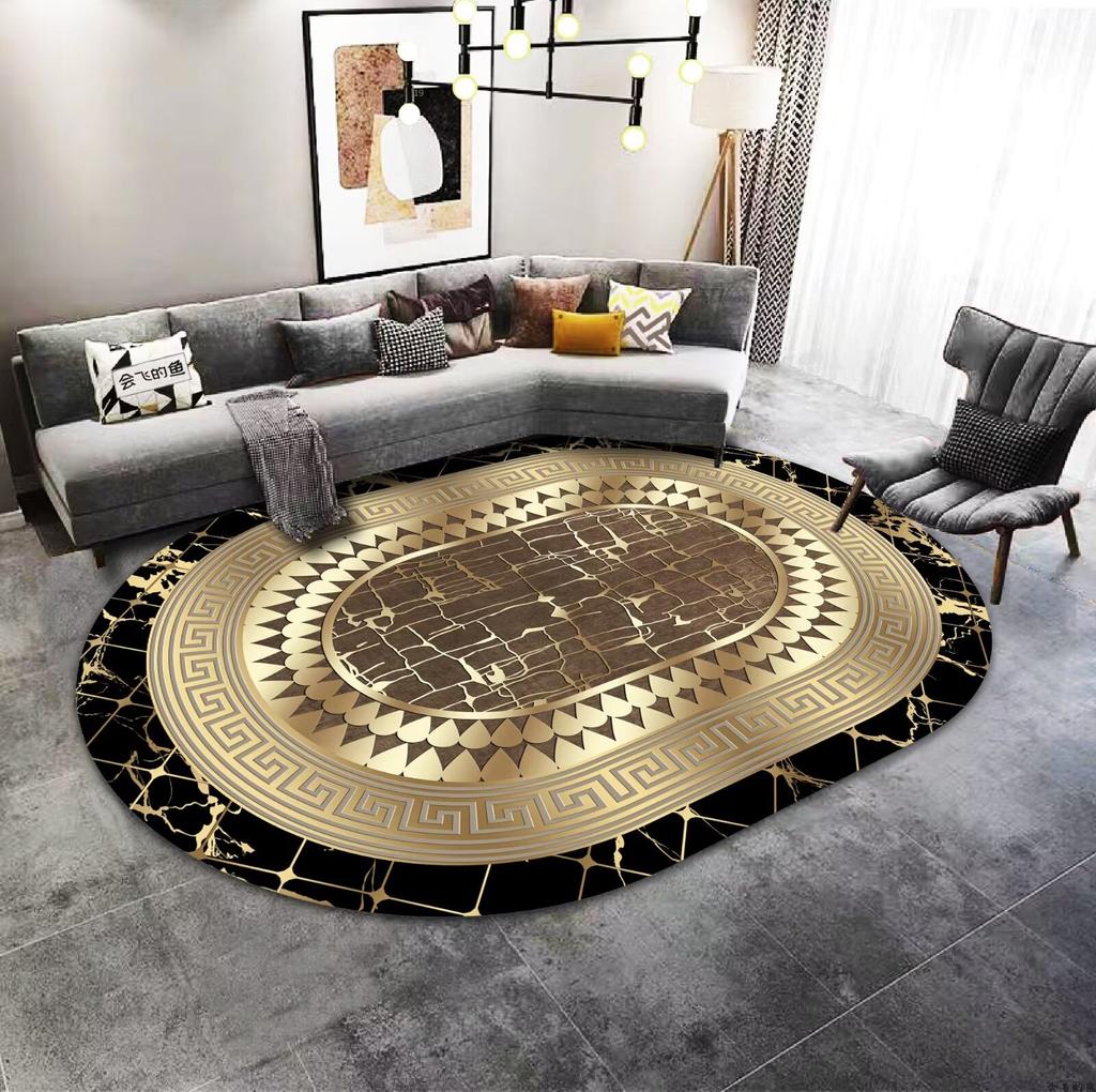 Zlatá Luxusní Dekorace Domova Oválný Koberec Špičkový Velký Plošný Koberec Pod Pohovku do Obývacího Pokoje Koberec pro Dekoraci Ložnice Hotelová Hala Protiskluzová Podložka na Nohy