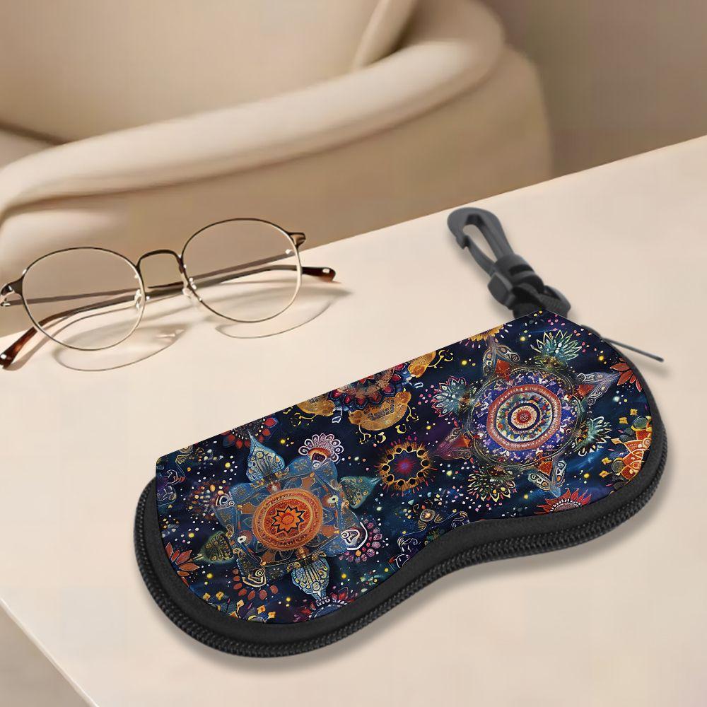 2D-Bohemian Floral Pattern Zipper Sunglasses Case, Vintage Mandala Eyeglass Holder, Protective Eyewear Pouch for Women, Travel Spectacle Case