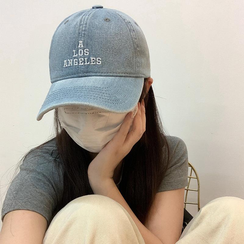 Baseball Cap Embroidered Letters Casual Denim Face Peaked Cap Children Couple Tide Sun Hat Men M(54-58cm)