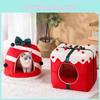 Christmas Pet Theme Cat Dog Bed Puppy Kitten Cozy Sleeping Nest Plush Cave House
