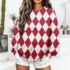 Women's Casual Fashion Diamond Print Crew Neck Sweatshirt