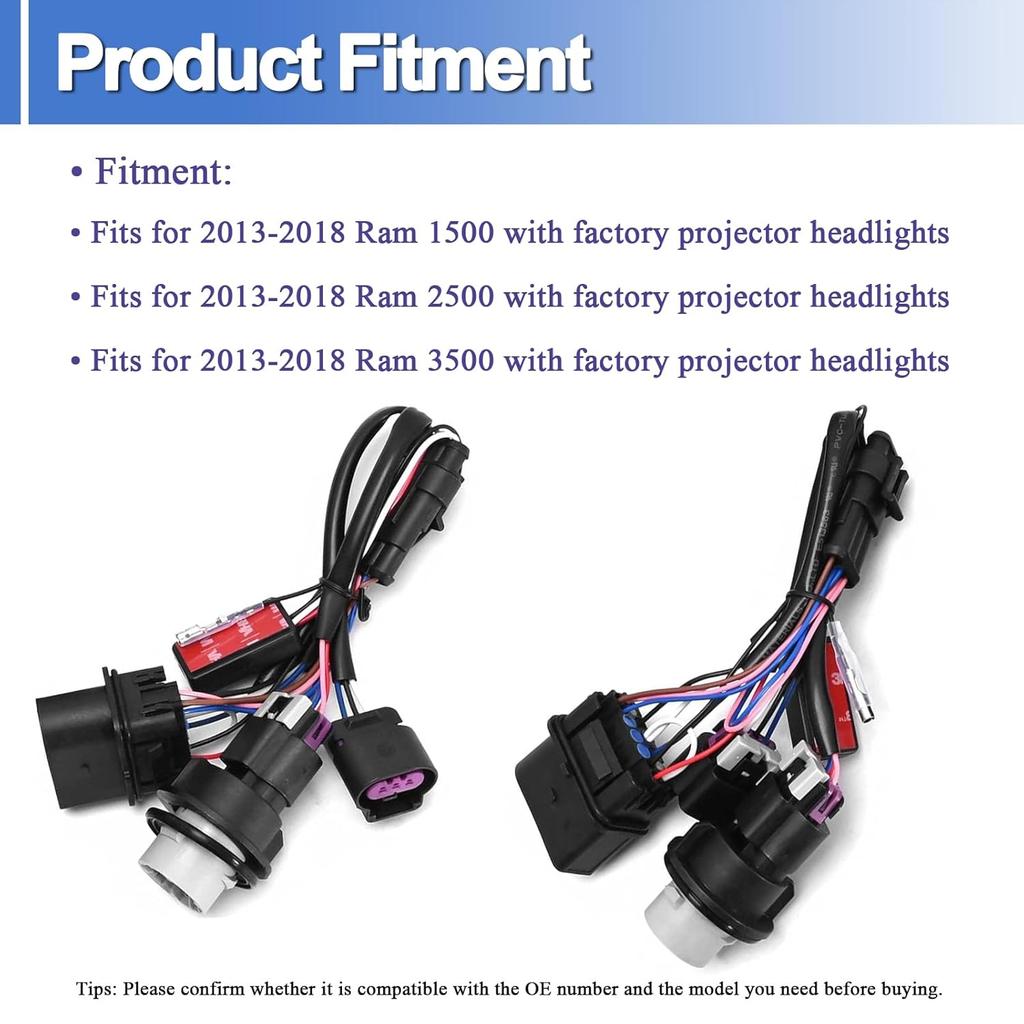 810003 Projector Headlights Conversion Adapter Wire Harness Fit for Ram 1500 2500 3500 2013-2018, 2 PCS