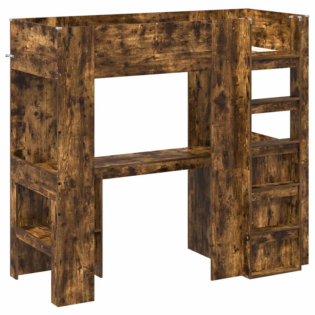 Loft Bed Frame with Desk Smoked Oak