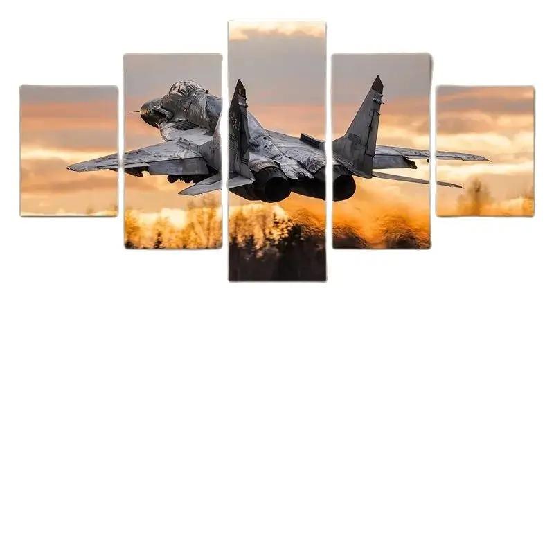 Poster su Tela 5 Pannelli Caccia a Reazione Mikoyan MiG-29 Modulare Moderno Senza Cornice Pitture Artistiche Murali per Soggiorno Decorazione Casa