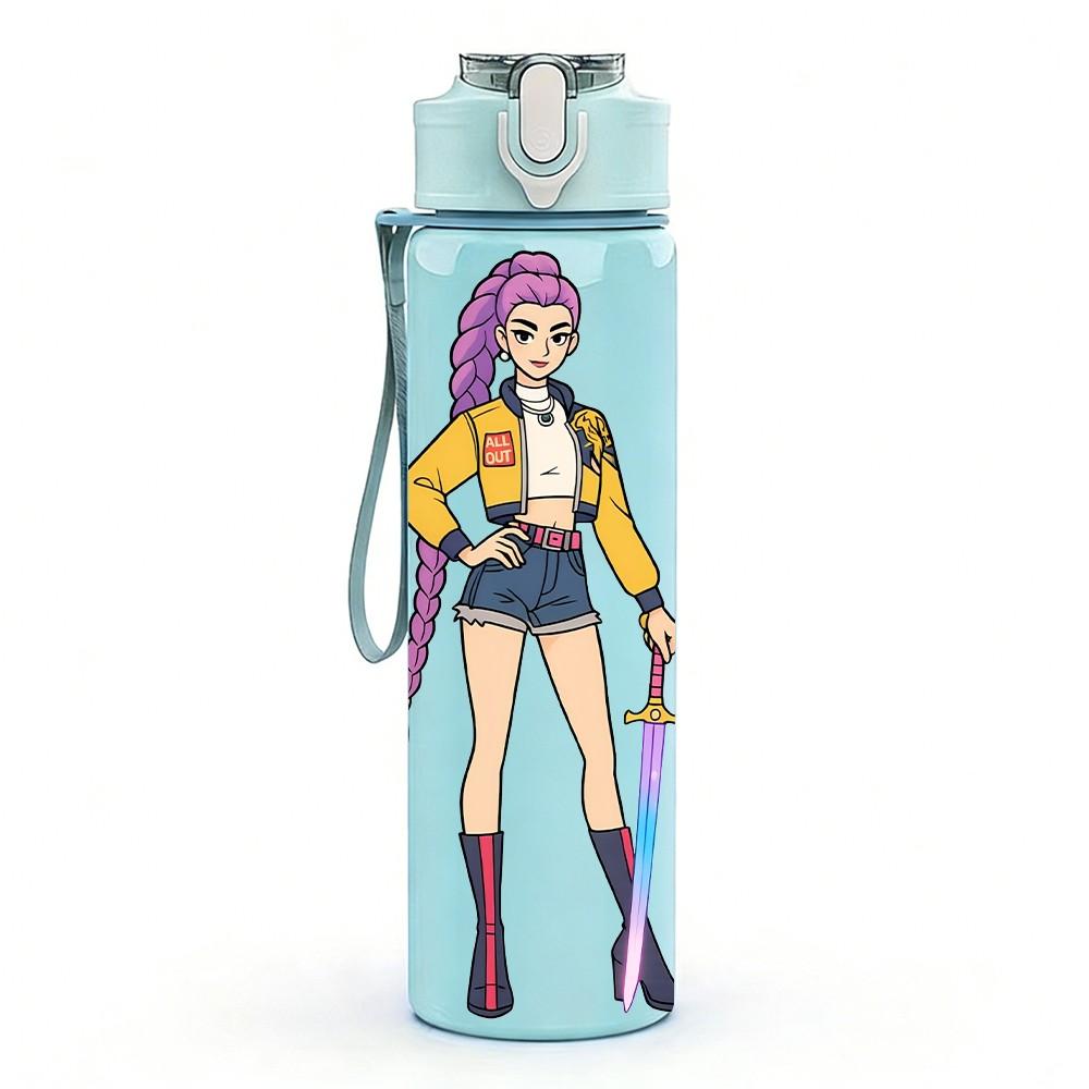 1PC Purple Outfit Girl Warrior 750ml Color Plastic Sports Water Bottle Leakproof Flip Straw Lid Suitable for Sports Office Home Use