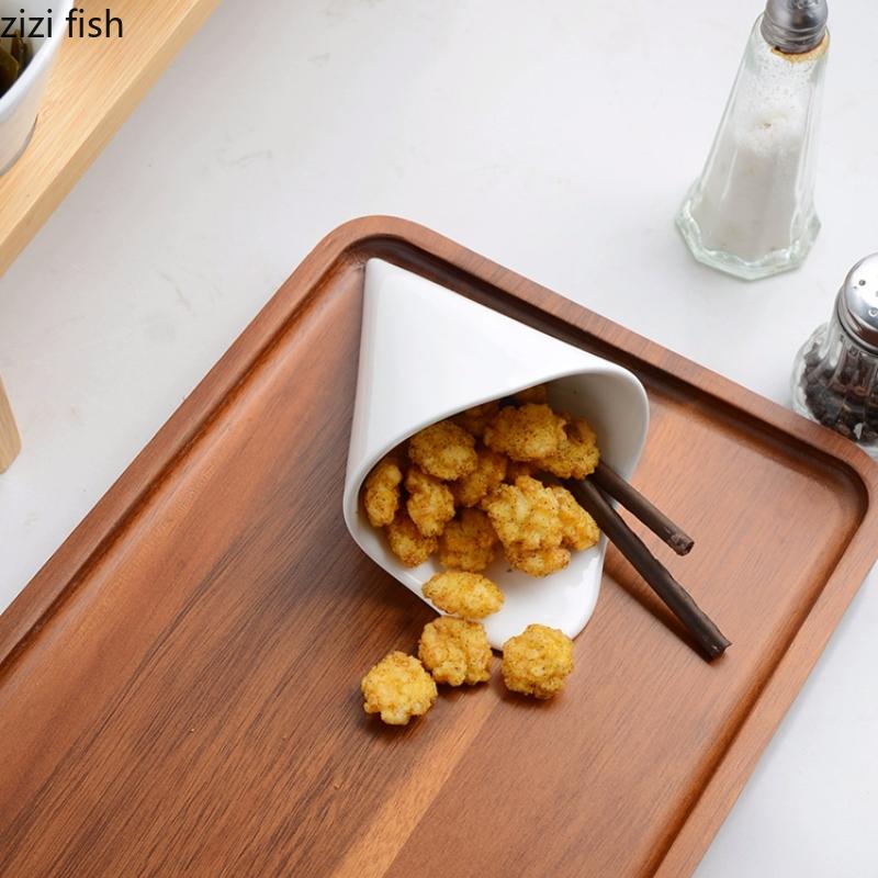 Bol à collation en céramique à 6 compartiments Base en bois Plateau à collation Assiette de dégustation Coupe à fruits Bols à dessert Plat à dim sum Assiettes de dîner Vaisselle