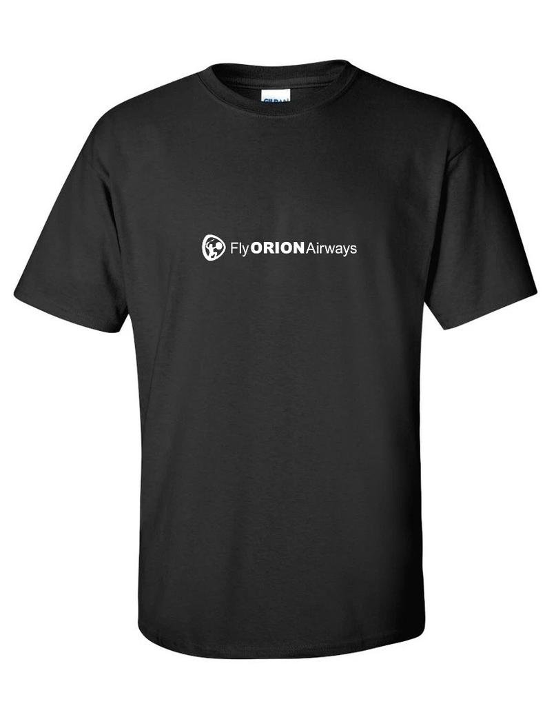 Fly Orion Airways White Logo United Kingdom UK Airline Geek Black Cotton T-Shirt
