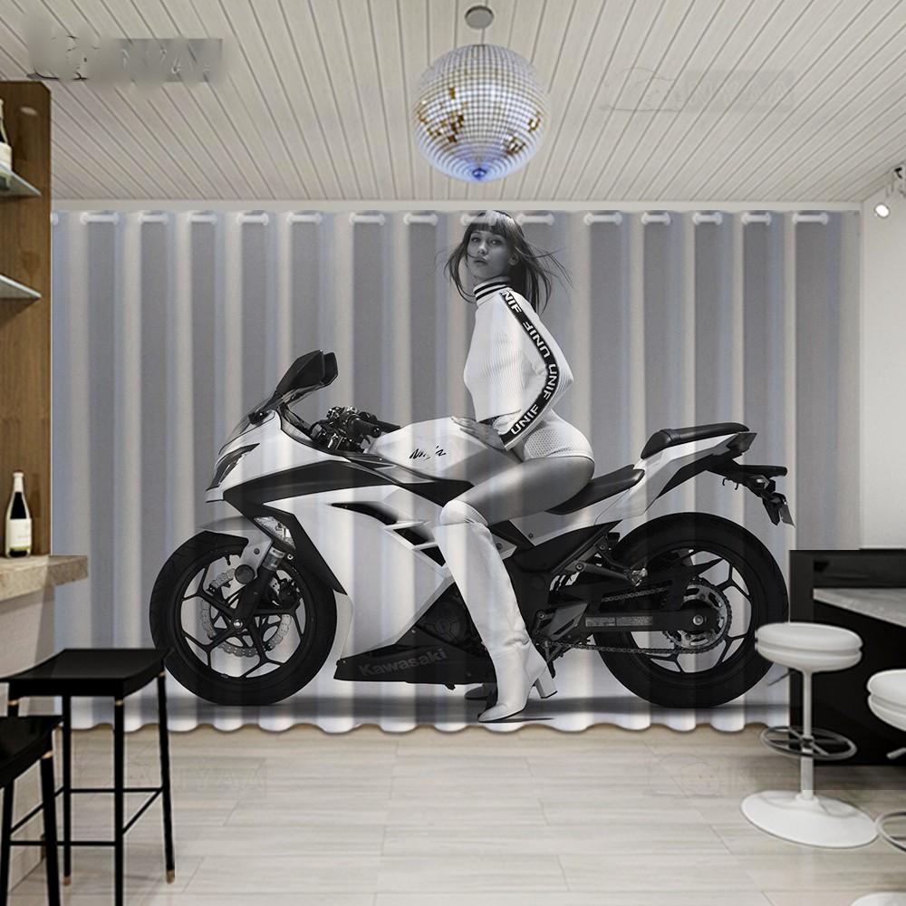 2PCS Cool Motorcycle Boys Dormitory Curtain Living Room Floor-to-ceiling Windows Motorcycle Club Studio Windows Cortinas Drape