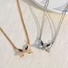 2Pcs Alloy Hollow Butterflies Pendant Necklace European American Zircon Inlay Friendship Couple Necklaces for Gift