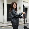 Herbst und Winter Neue Stil Lederjacke für Frauen Koreanischen Stil Kurze Feste Farbe Langarm Revers Pu Lederjacke für Frauen Casual