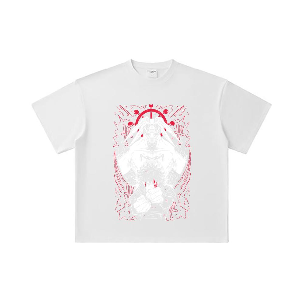 260 GSM Double Yarn 32 Count 100% Cotton Jujutsu Kaisen V18 Mahoraga Print Unisex Heavy Cotton T Shirt