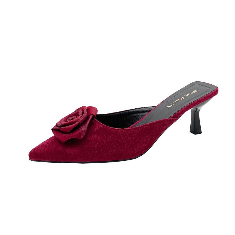 Zapatos de tacón alto puntiagudos de lujo de diseñador para mujer 2026 Primavera Mujer Sandalias de tacón fino rosa Zapatillas para vestido de fiesta de satén francés