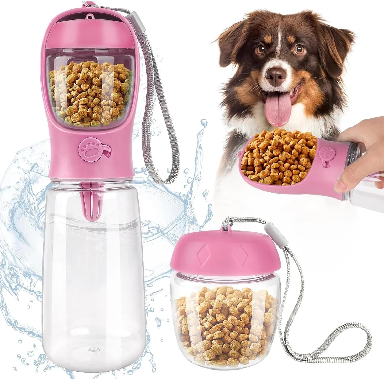 

500 мл Бутылка для воды для собак Большой емкости Дорожная бутылка для воды с контейнером для корма Портативные бутылки для воды для собак для прогулок с питомцем, походов розовый