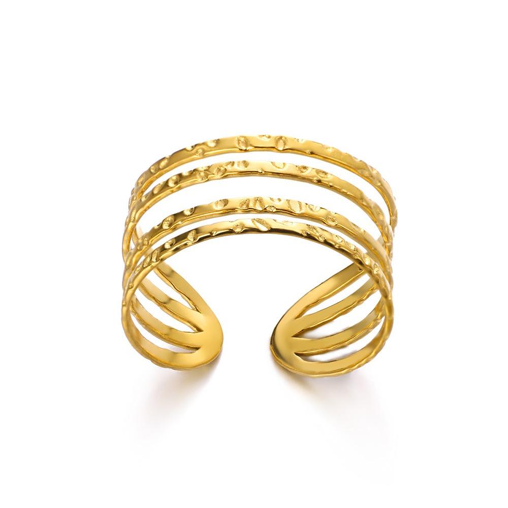 Stainless Steel Multi-Layer Hollow Ring For Women Men Gold Color Broad Finger Ring Jewelry Anillos Couple Wedding Aesthetic Gift