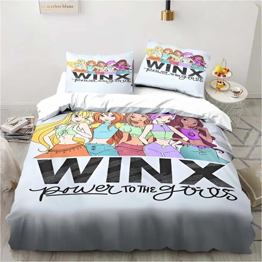 Winx Anime Kawaii Bettwäsche-Set, Bettbezug-Set, leicht, weicher Bettbezug, dekorative Bettwäsche für Teenager, Jungen und Mädchen, Geschenk, groß