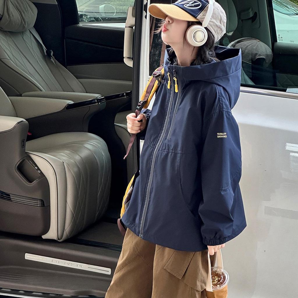Girls' Double Zipper Hooded Windbreaker - Autumn 2025 Korean Style Casual Sports Jacket for Big Kids