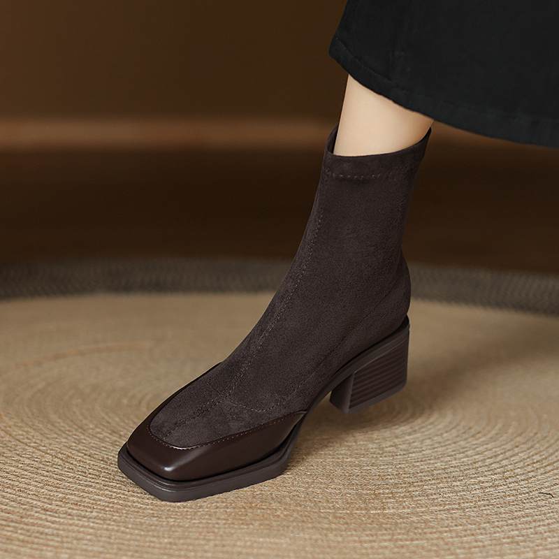 Krazing Pot Flock Winter Square Toe Modern Size 33 Boots Size 43 Zipper Fashion Stretch Ankle Boots