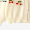 VONDA Oversized Women Long Sleeve Lace Splicing Casual Loose Knitted Sweaters