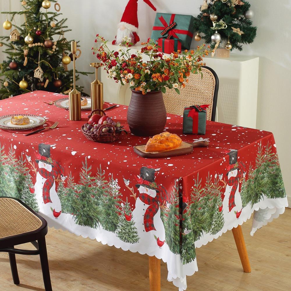 Festive Christmas Tablecloth Waterproof Oil Resistant Digital Print Dining Table Cover