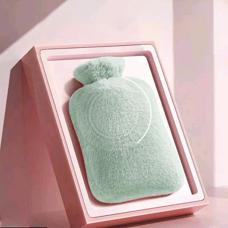 Rubber Hot Water Bottle With Faux Fur Cover Removable Reusable Hand Warmer Explosion-Proof