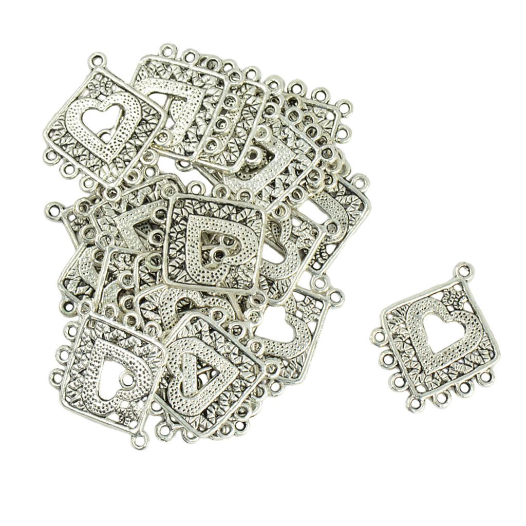 30 Pieces Heart Silver Charms Pendant Connectors DIY Crafts Jewelry Making