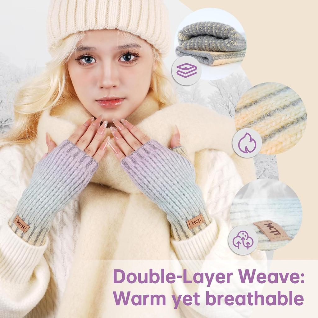 MCTi Winter Gloves Women, Warm Knitted Fingerless Mittens