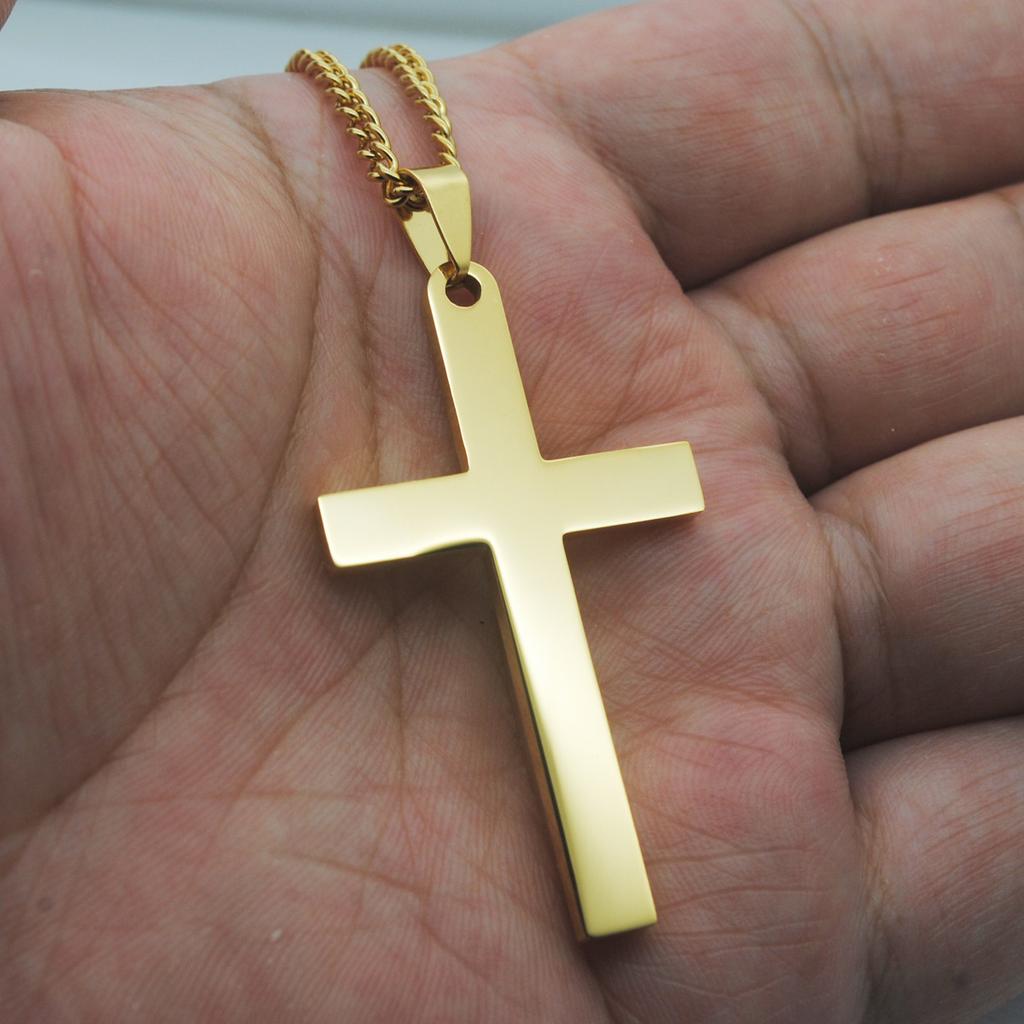 HNSP 316L Stainless Steel Cross Pendant Chain Necklace For Men Religion Accessories Male