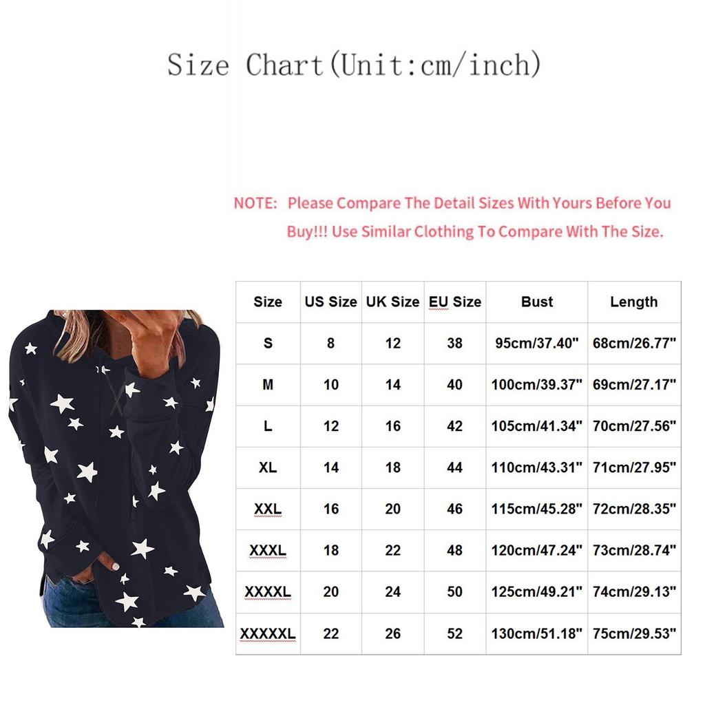 Women Fashion Hooded Star Print Patchwork Long Sleeves Tops Blouse Sweatshirt