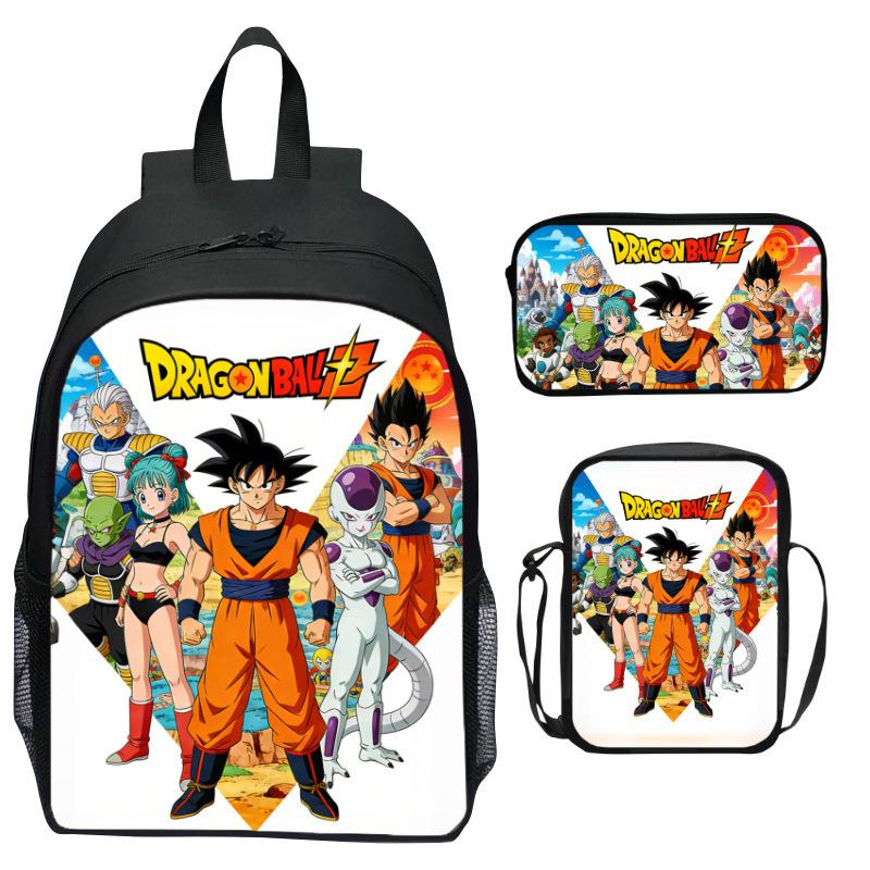 Dragon Ball Aufdruck Rucksack Set 3-teilig, Cartoon Schultasche für Kinder, Leichte Ergonomische Große Kapazität Kinder Buchertasche
