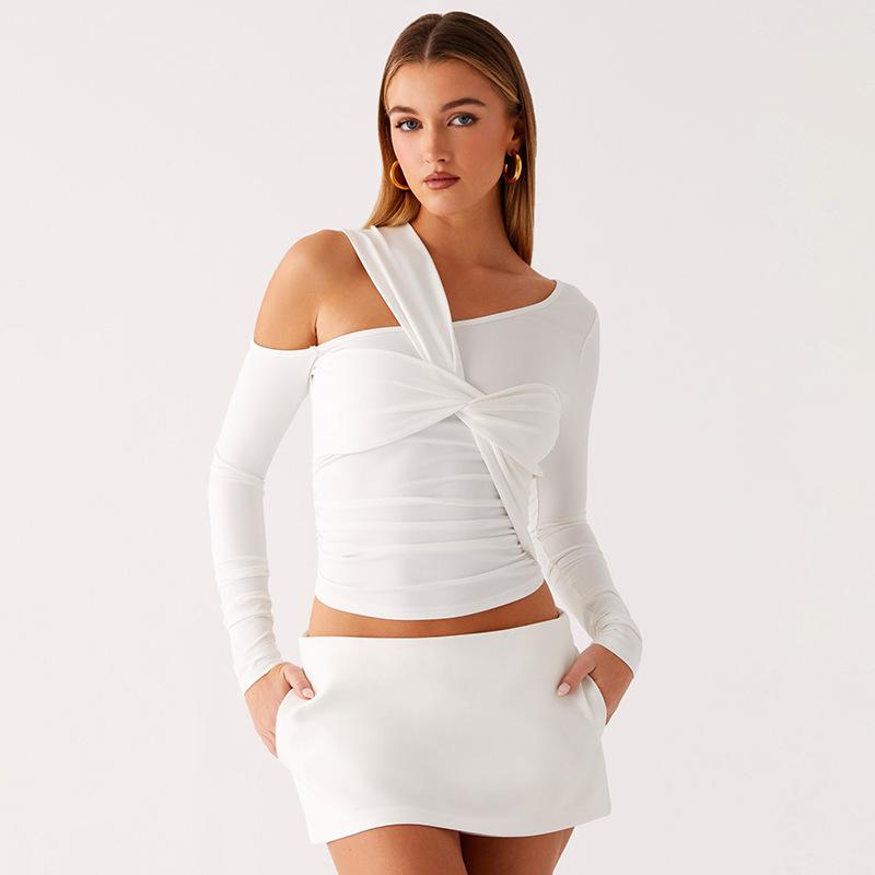 Q25TP244 European Asymmetrical Twisted Slim Fit Long Sleeve Top - Women's Summer & Autumn Collection
