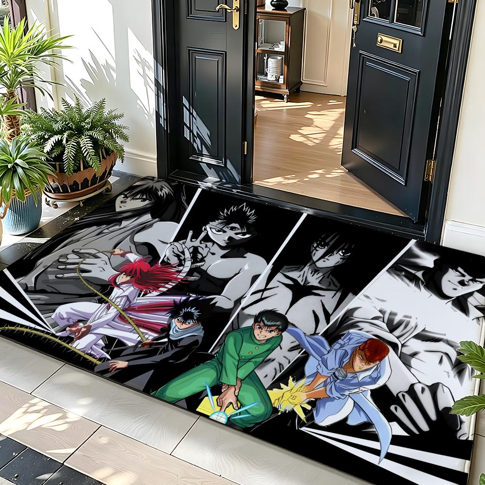 anime Y-Yu Yu H-Hakusho Floor Mat Soft Flannel Floor Mat Suitable for Entryways, Living Rooms, Bedrooms, and Bathrooms