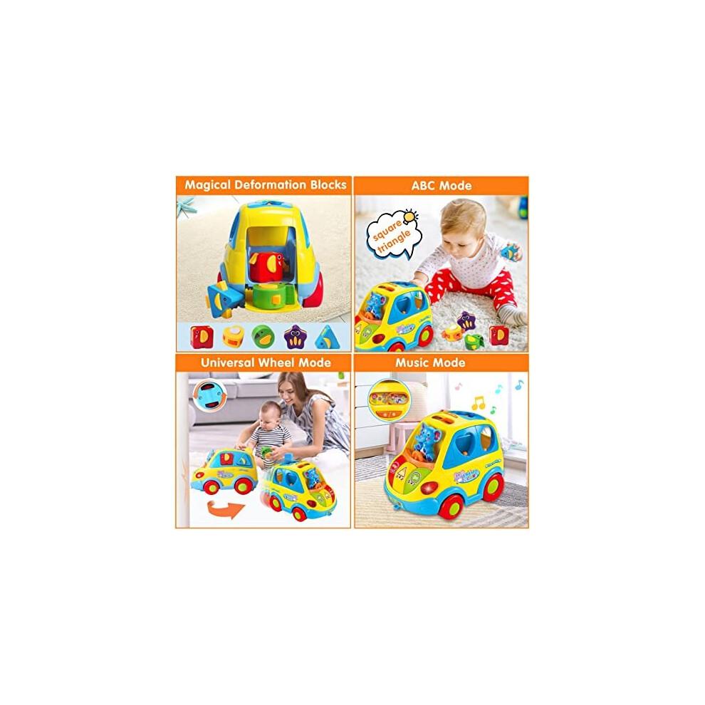 CAEGALKIMY Babyspielzeug für 1-jährige Jungen Mädchen Krabbelauto Formsortierer Spielzeug 6 12 18 Monate Früherziehung Spielzeug mit Musiklicht für den 1. Geburtstag