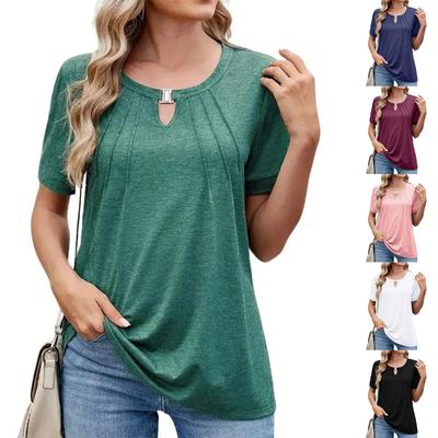 Damenmode Einfarbig Rundhals Kurzarm Lässige T-Shirt Tops