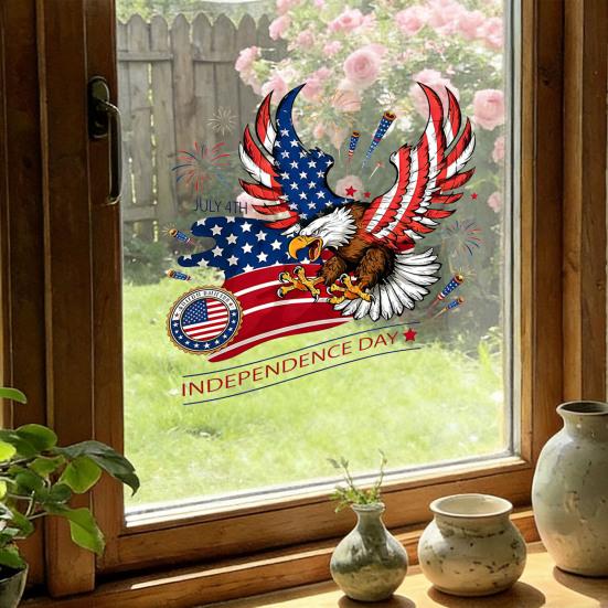 Raamstickers met Amerikaanse adelaar voor 4 juli, patriottische statische raamstickers, waterdichte PVC-sticker voor de decoratie van glazen deuren en ramen ter ere van Onafhankelijkheidsdag.