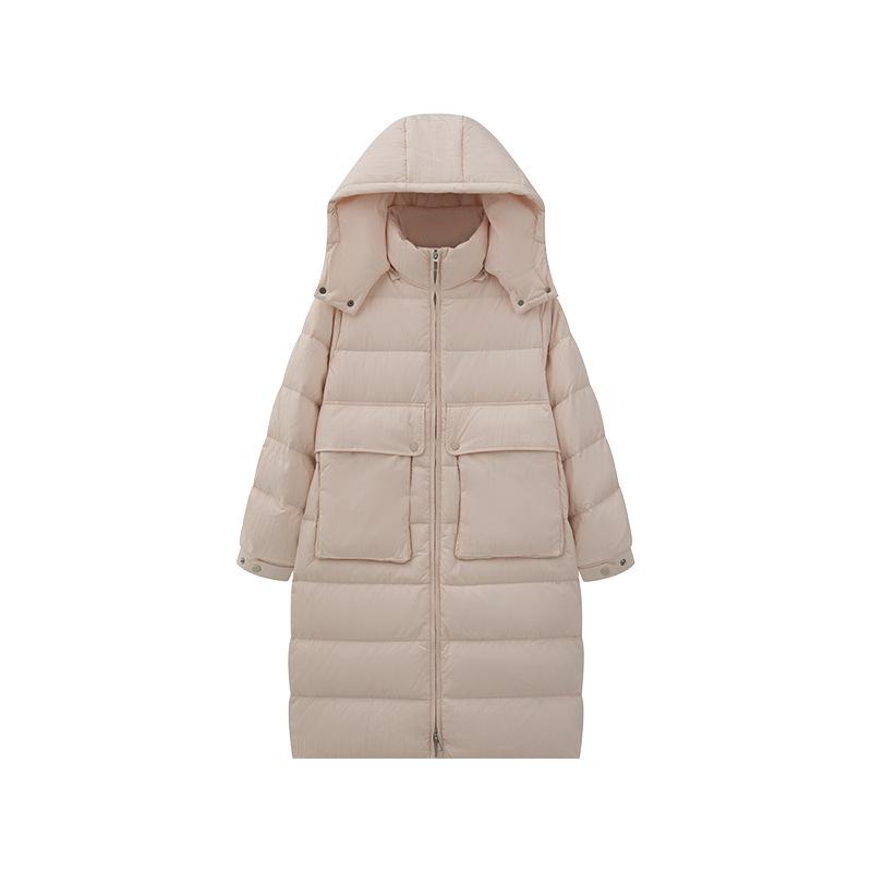 

Длинная куртка-пуховик выше колена с капюшоном, свободного кроя, с темпераментной текстурной тканью, с эффектом мятости, женская одежда 24 зима L розовый