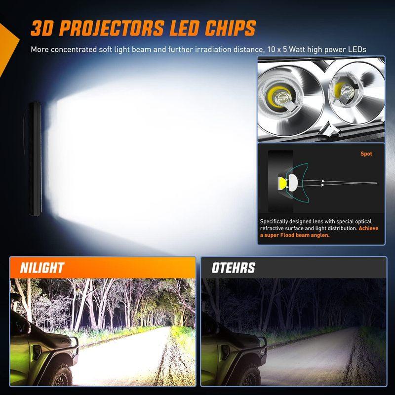 Nilight Led Light Bar Super Slim 2Pcs 11Inch 50W Flood 5000LM 3D Driving Fog Off Road Lights Work Light Pods for Trucks Pickup SUV ATV UTV Boat 4x4