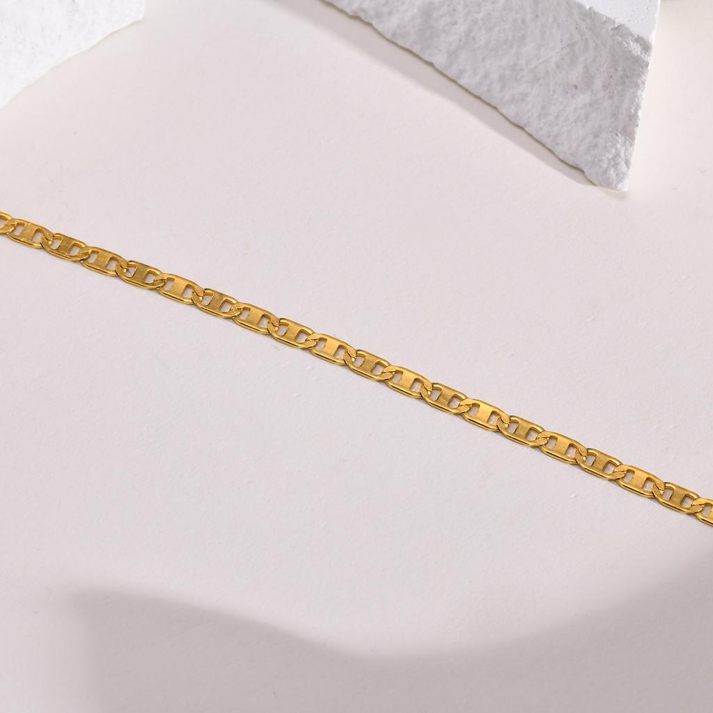 Women's Gold Color Flat Mariner Chain Anklets, Not Allergy Stainless Steel Marina Link Summer Holiday Beach Anklet Jewelry