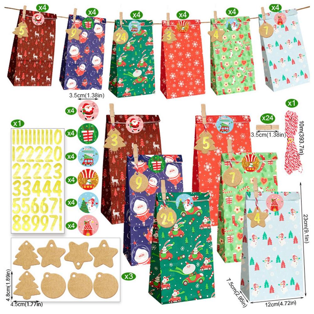 Christmas Wrapping Bags For Gifts Christmas Decoration Bag Kraft Paper 24PCS Christmas Wrapping Sacks Party Favor Bags