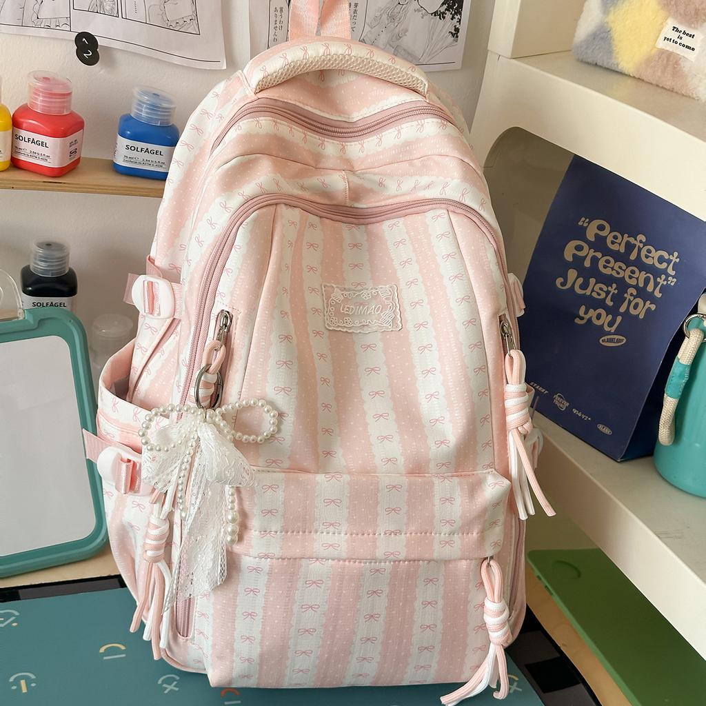Schoolbag new gentle fresh color scheme striped design backpack junior high school schoolbag women's fashion commuter backpack