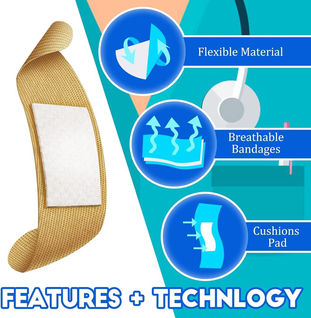 180/360pcs Assorted Flexible Fabric Adhesive Bandages Breathable Fingertip Bandages for First Aid and Wound Care
