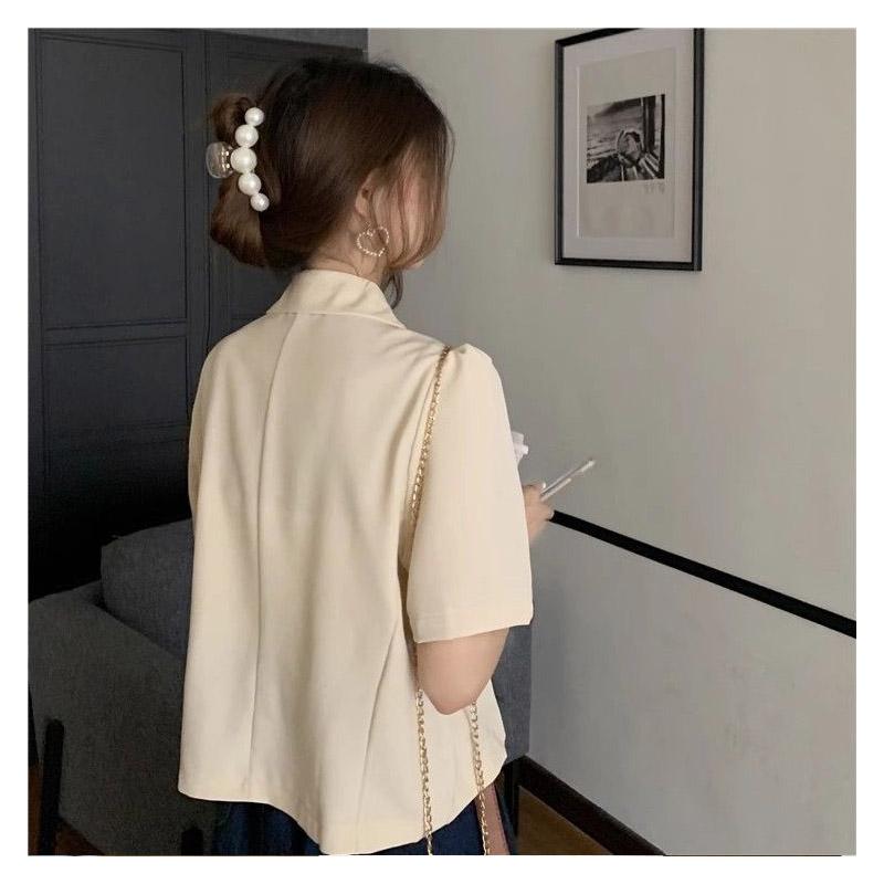 Giacca Estiva Bianca da Donna Vestibilità Larga Vita Sottile Chic Minimalista Pronta per l'Ufficio Comoda alla Moda Blazer