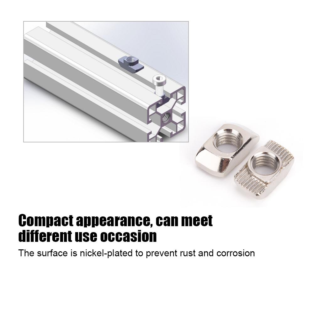 100Pcs T slot Nut Nickel Plating Carbon Steel Sliding Fasteners for Aluminium Profiles(M8 )