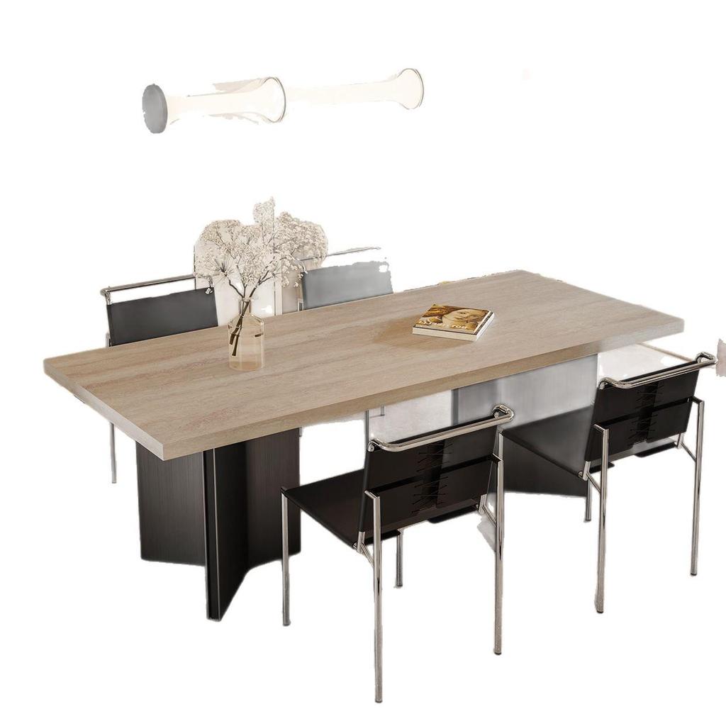 Italian Modern Retro Travertine Dining Table and Chair Set, Bauhaus Style, for Large Apartments