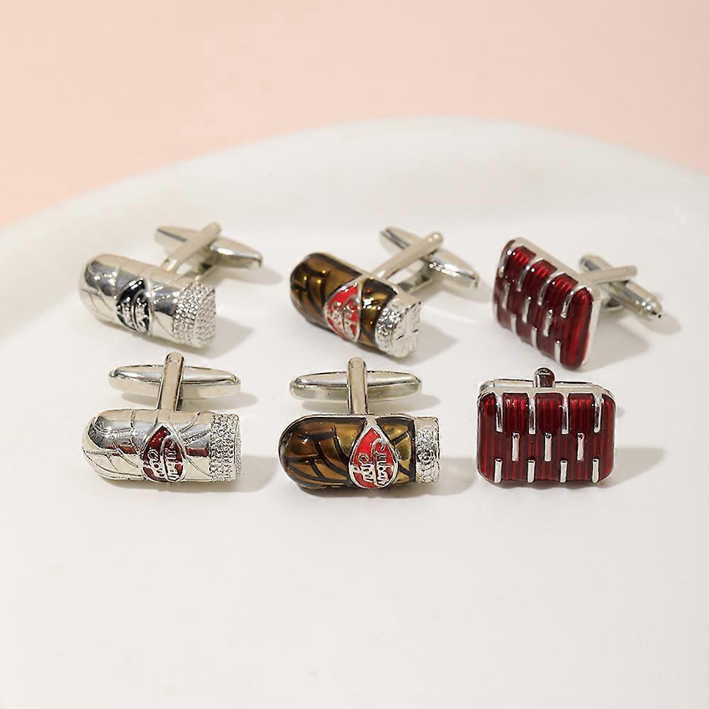 New fun cigar-shaped French cufflinks with a baked enamel finish, suitable for both business and casual occasions, featuring alloy cufflink studs.