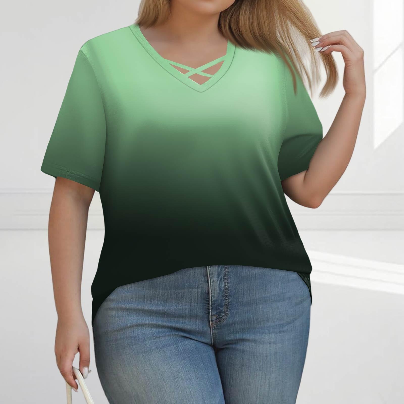 Women s Fashion Casual Colour V-Neck Short Sleeve Large Size T-Shirt Top XXL