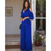Women's V-Neck Hollow Short Sleeves Casual Long Pants Wide Leg Pants Jumpsuits